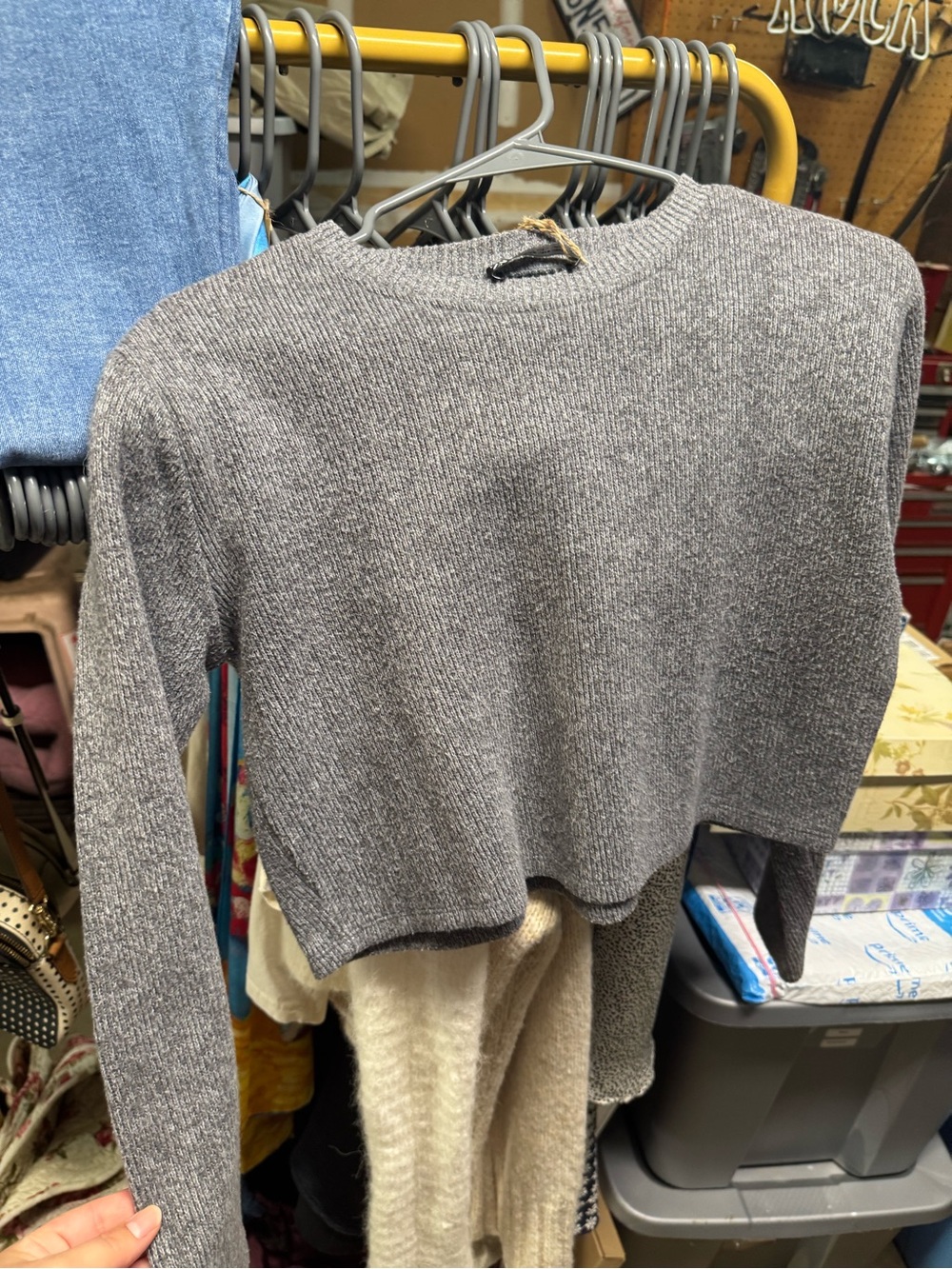 Zara Gray Cropped Crewneck Sweater